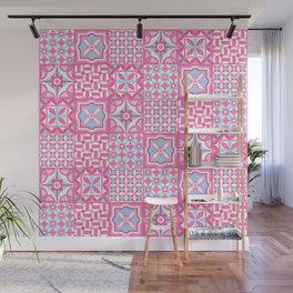 Pastel Pink and blue Portuguese Tiles Azulejo Wall Mural
