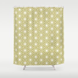 Geometric Art Deco Style Triangles Pattern White On Wheat Shower Curtain