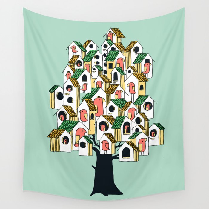 Bird houses Wall Tapestry