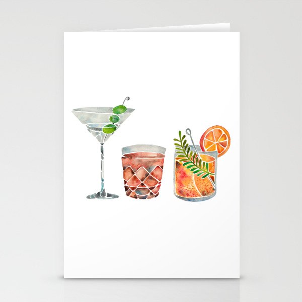 Classic Cocktails  – 1960s Watercolor Lineup Stationery Cards
