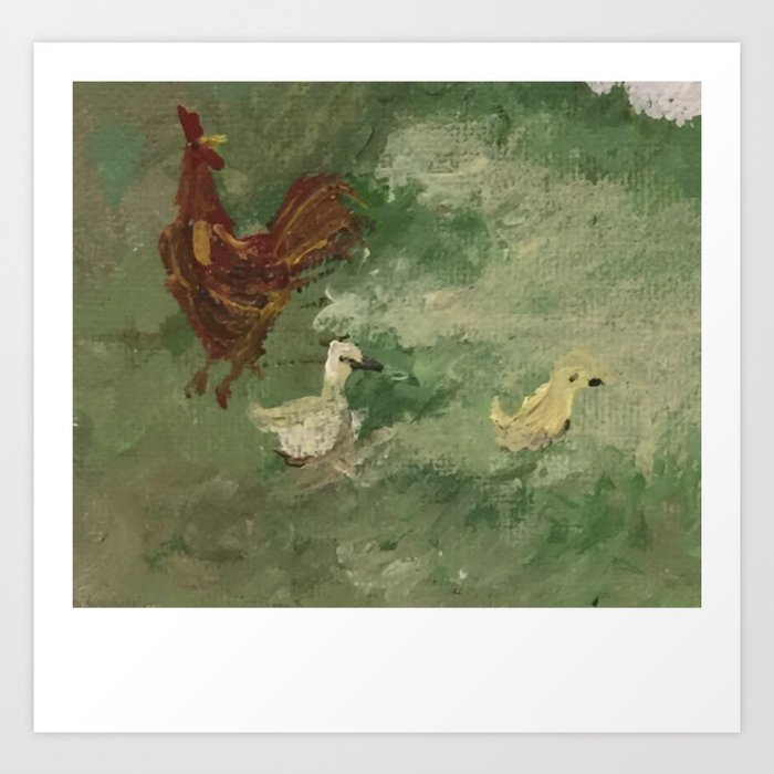 Rooster Duck and Chick  Art Print