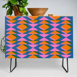 Colorful Geometric Shapes in Blue and Orange Credenza