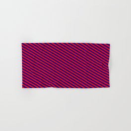[ Thumbnail: Dark Blue and Red Colored Pattern of Stripes Hand & Bath Towel ]