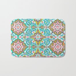 Mexican Ceramic Tile Pattern Bath Mat | Yellow, Pastel, Rainbow, Colorful, Stucco, Saltillo, Tiles, Western, Mexico, Modern 