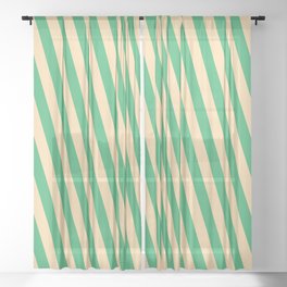 [ Thumbnail: Sea Green & Tan Colored Stripes Pattern Sheer Curtain ]