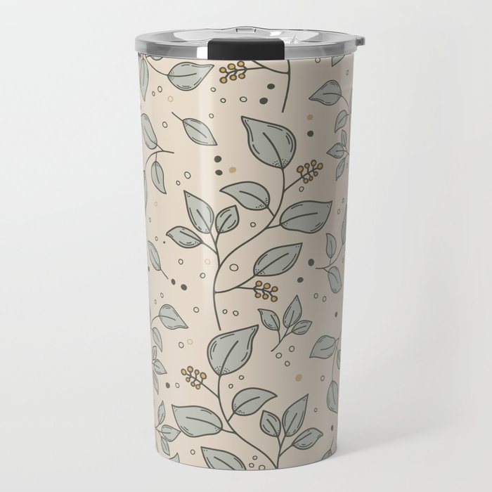 Yellow berry branches on tan background Travel Mug