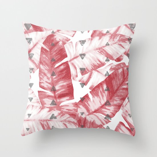 Dusty Rose Tropical Banana Leaves Arrows Design Throw Pillow by Oursunnycdays Society6