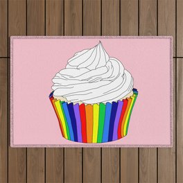 Rainbow Cupcake with Vanilla Icing  Outdoor Rug