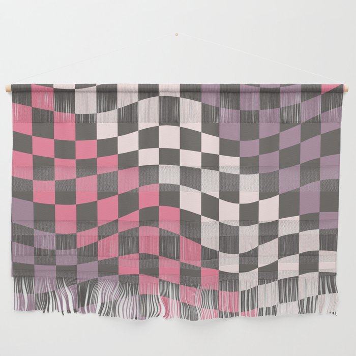 Pink pueple diagonal wavy checker Wall Hanging