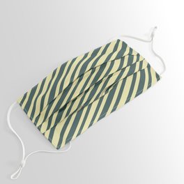 [ Thumbnail: Pale Goldenrod & Dark Slate Gray Colored Stripes/Lines Pattern Face Mask ]