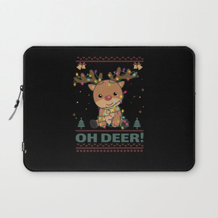 Oh Deer Funny Reindeer Deer Pun christmas Laptop Sleeve
