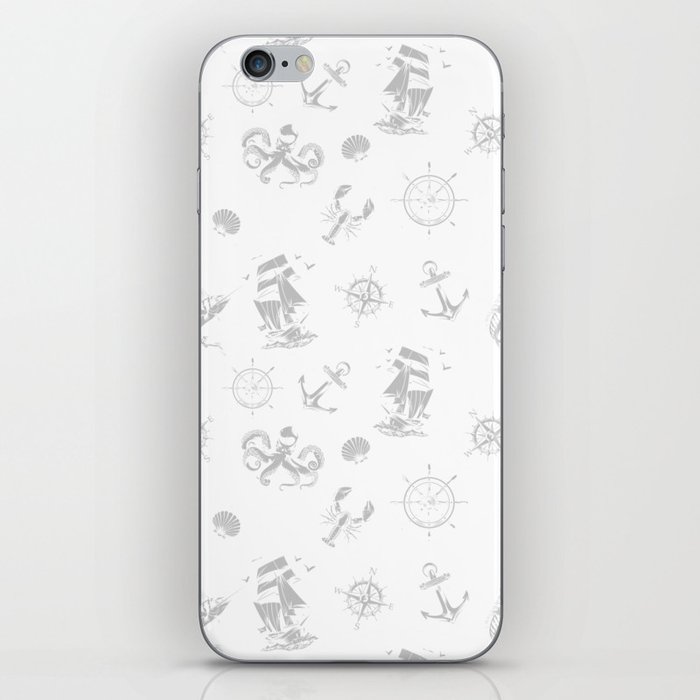 Light Grey Silhouettes Of Vintage Nautical Pattern iPhone Skin