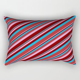 [ Thumbnail: Deep Sky Blue, Red, Plum & Maroon Colored Lined/Striped Pattern Rectangular Pillow ]