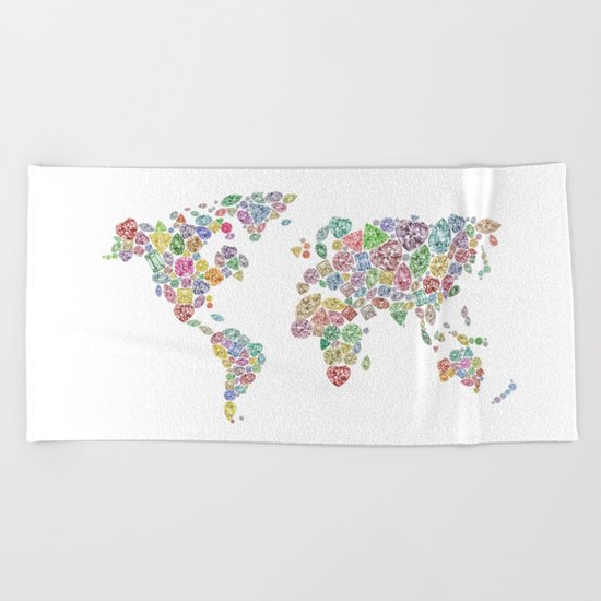 Diamonds World Map #3 Beach Towel