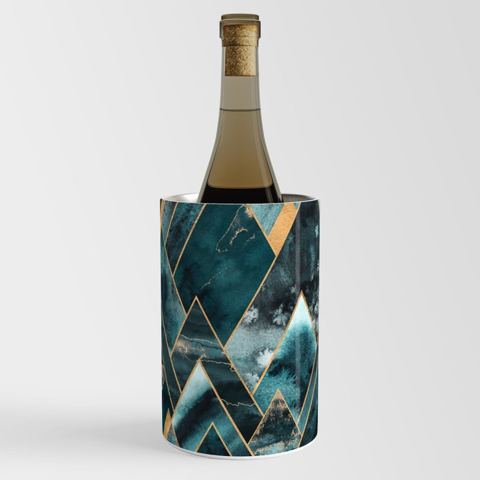 Mountains of Teal - Bronze Geometric Midnight Black Wine Chiller