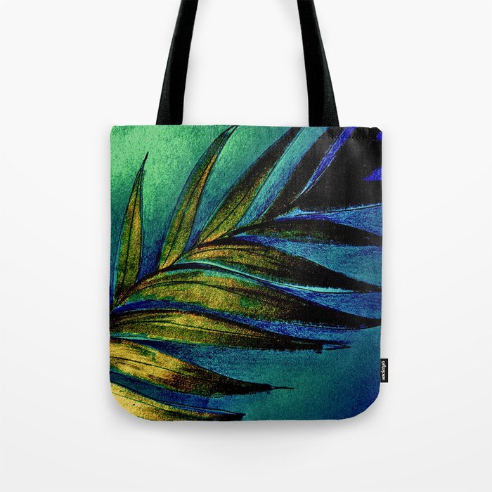 METALLIC PEACOCK COLOURS PEARL LUSTRE LEAF PRINT Tote Bag