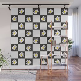 Black & White Daisy Checkered Pattern Wall Mural