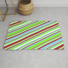 [ Thumbnail: Red, Light Sky Blue, Green, and Light Cyan Colored Striped/Lined Pattern Rug ]