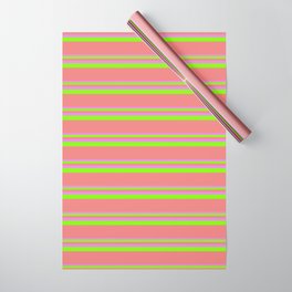 [ Thumbnail: Violet, Chartreuse, and Light Coral Colored Lined/Striped Pattern Wrapping Paper ]