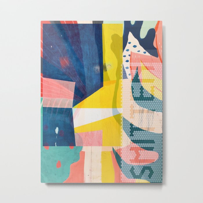 Smitten: a bright colorful abstract digital design in pink yellow and blue by Alyssa Hamilton Art Metal Print