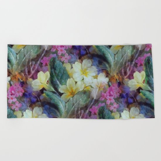 Pink yellow purple floral pattern Beach Towel