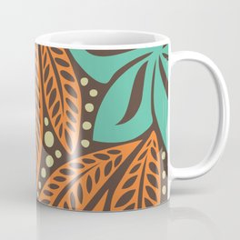 Blue orange retro colored Polynesian Hawaiian floral tattoo design Coffee Mug