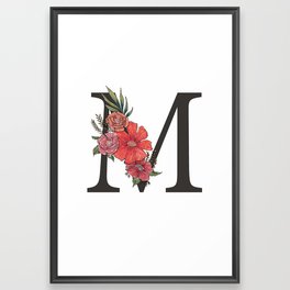 Monogram Letter M with Flowers Framed Art Print