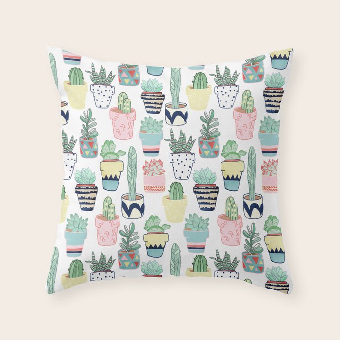 Cute Cacti in Pots Throw Pillow by Society6