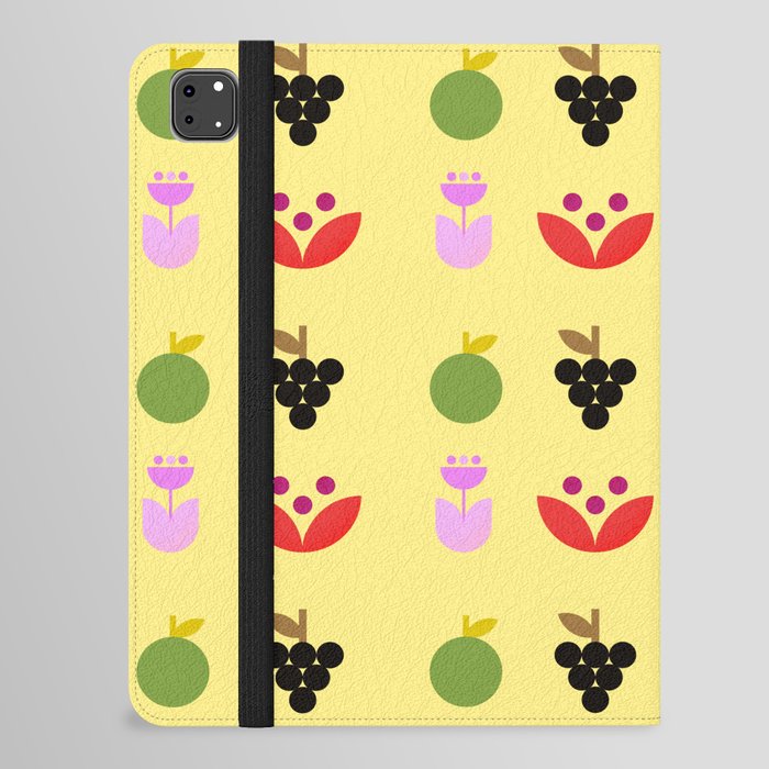 Simple modern flower and fruit pattern on yellow background iPad Folio Case