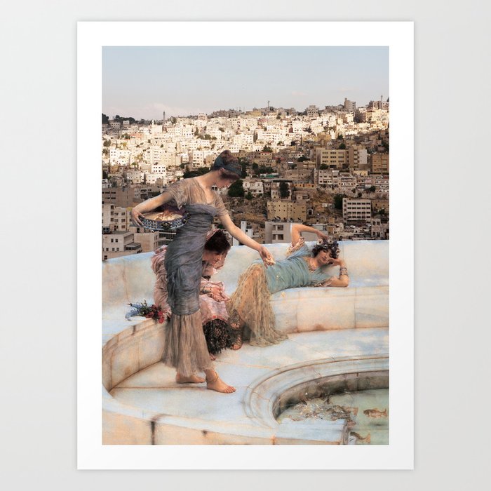 Women Feeding Fish in Amman Art Print