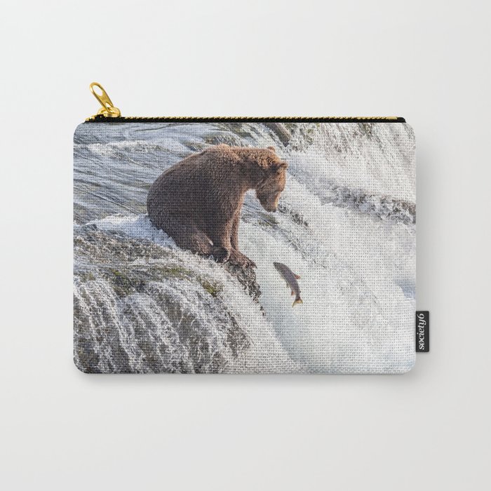 Young grizzly bear sits at waterfall Carry-All Pouch