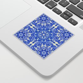 Cobalt Blue & China White Folk Art Pattern Sticker
