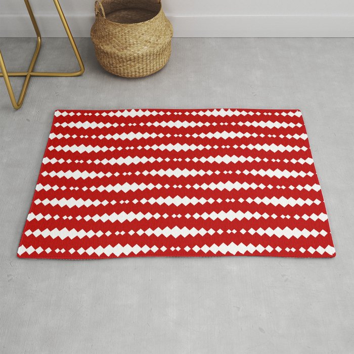 Red and White Geometric Horizontal Striped Pattern Rug