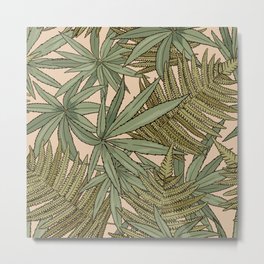 Vintage tropical pattern with fern and long leaves on beige background Metal Print