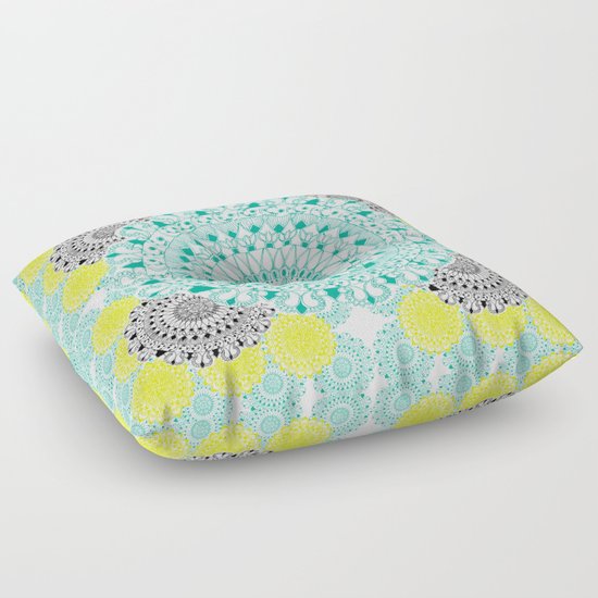 Mint,Yellow, and Black Mandala Pattern Floor Pillow by Alexa Leigh Creations Society6