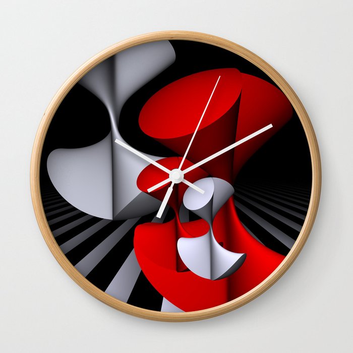 3D in red, white and black -11- Wall Clock