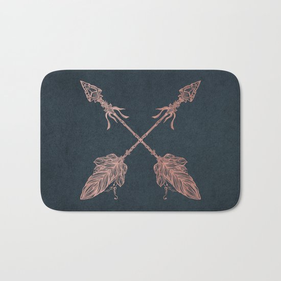 Arrows Rose Gold Foil on Navy Blue Bath Mat