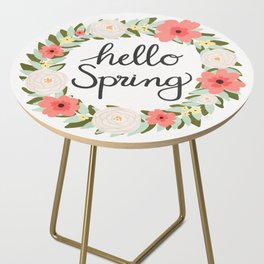 Hello Spring Floral Wreath - Coral and Light Yellow Side Table