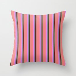 [ Thumbnail: Vibrant Sea Green, Maroon, Light Slate Gray, Violet & Light Coral Colored Stripes Pattern Throw Pillow ]