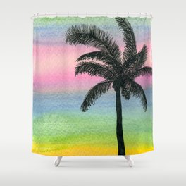 Retro Rainbow Sunset Palm Tree Shower Curtain