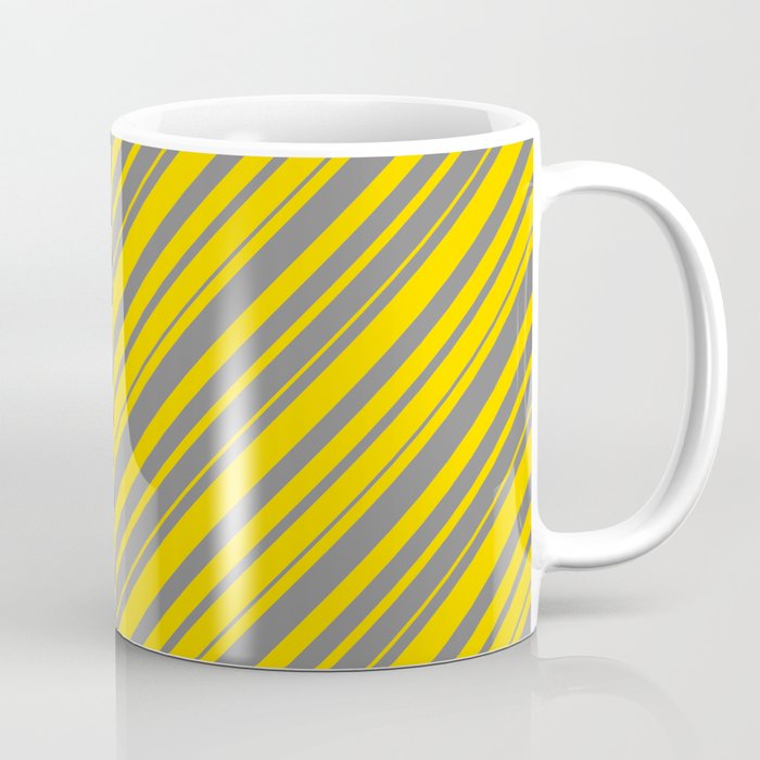 Gray & Yellow Colored Lined Pattern Coffee Mug