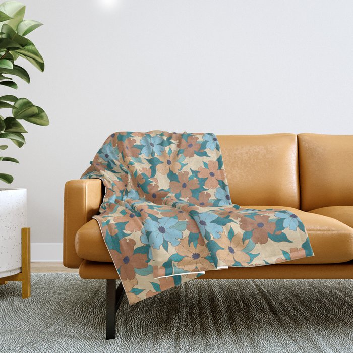 blue cream brown floral nautical dogwood symbolize rebirth and hope Throw Blanket