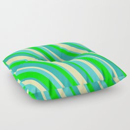 [ Thumbnail: Lime, Light Sea Green, Pale Goldenrod & Turquoise Colored Stripes/Lines Pattern Floor Pillow ]