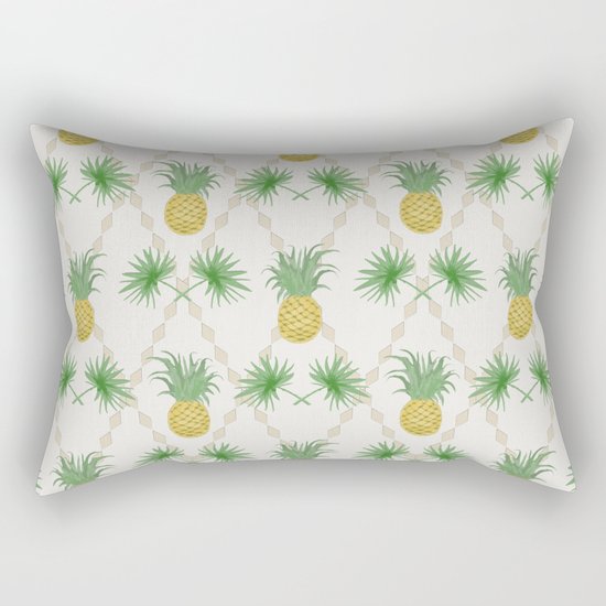 Exotic tropical seamless pattern with palm branches and pineapples . Rectangular Pillow