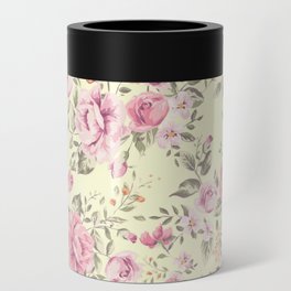 Shabby roses pink and yellow Can Cooler