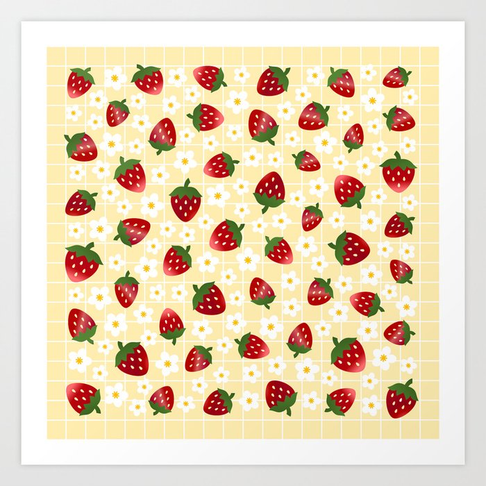 Sweet Strawberries - light yellow Art Print