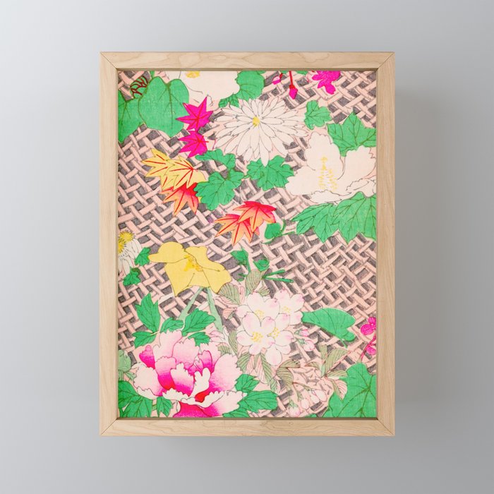 Peony Floral Print Vintage Japanese Retro Pattern Framed Mini Art Print