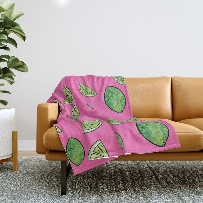 Lime Pattern on Pink Background Throw Blanket