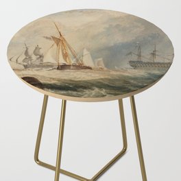Vintage John Constable painting of Ships Side Table