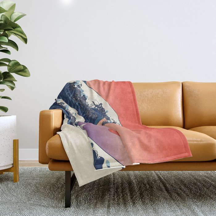 The Great Wave of Black Pug Throw Blanket by Huebucket Society6